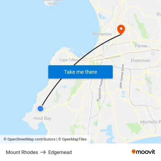 Mount Rhodes to Edgemead map