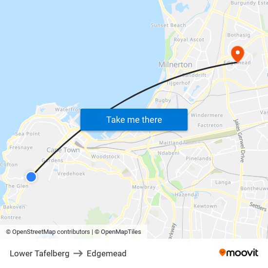 Lower Tafelberg to Edgemead map