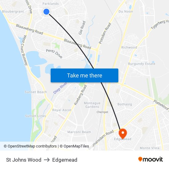 St Johns Wood to Edgemead map