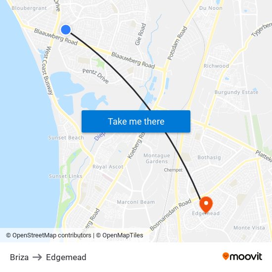 Briza to Edgemead map