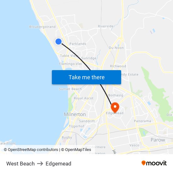 West Beach to Edgemead map