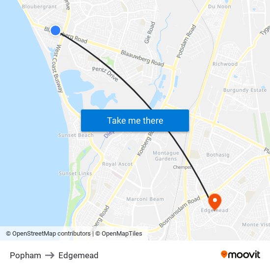 Popham to Edgemead map