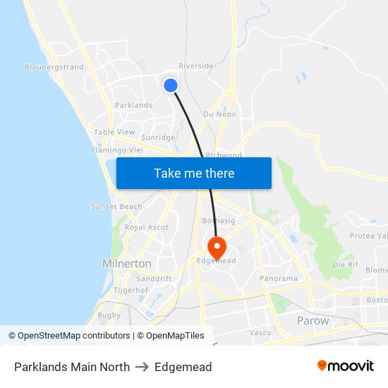 Parklands Main North to Edgemead map