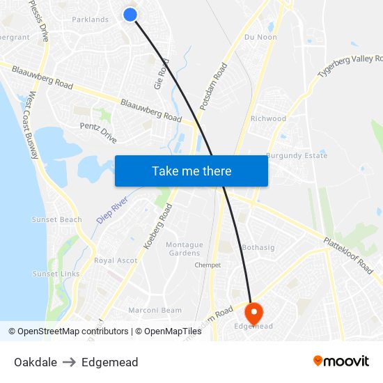 Oakdale to Edgemead map