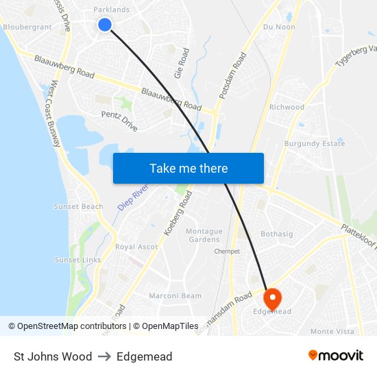 St Johns Wood to Edgemead map