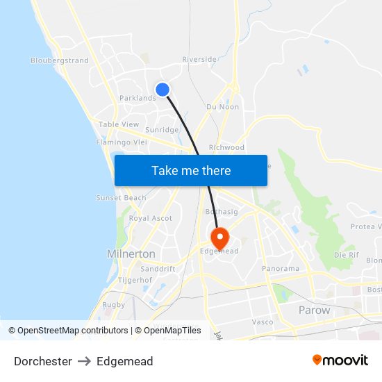 Dorchester to Edgemead map