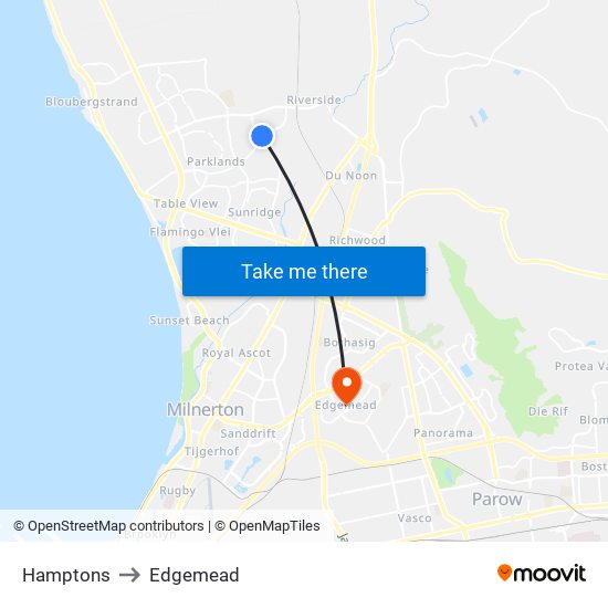 Hamptons to Edgemead map