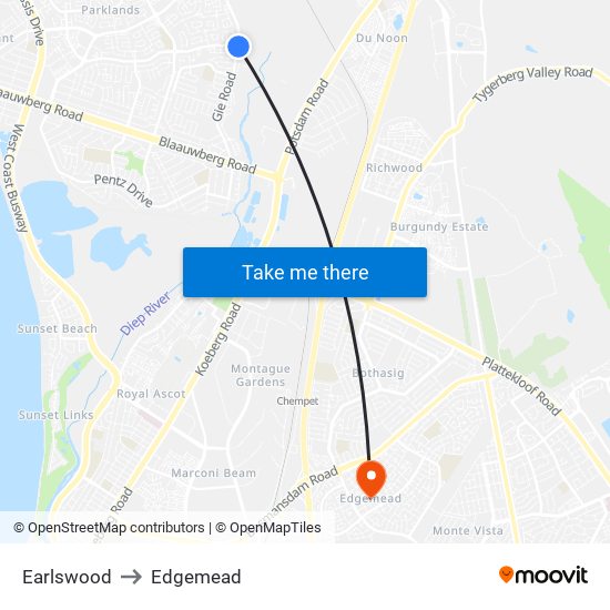 Earlswood to Edgemead map