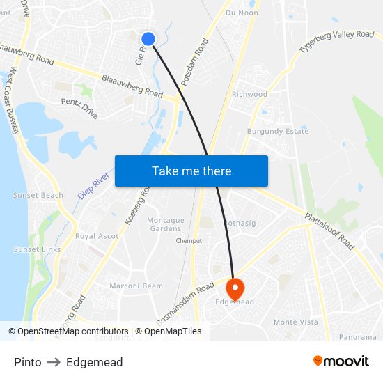 Pinto to Edgemead map
