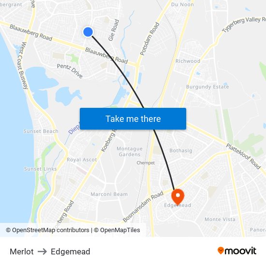 Merlot to Edgemead map