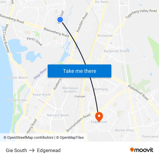 Gie South to Edgemead map