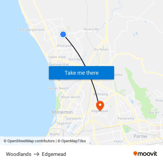 Woodlands to Edgemead map
