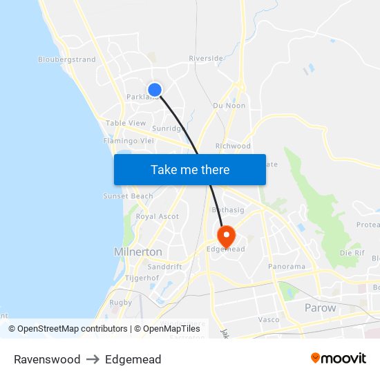 Ravenswood to Edgemead map