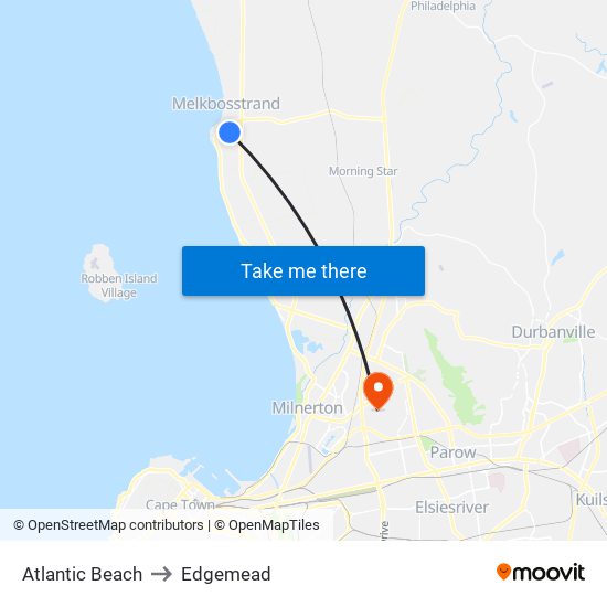 Atlantic Beach to Edgemead map