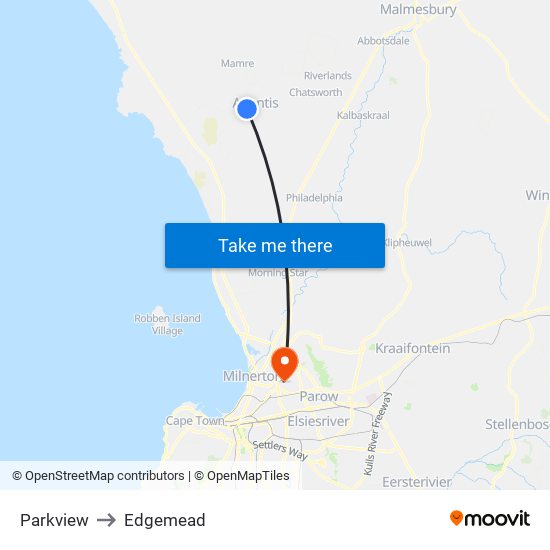Parkview to Edgemead map