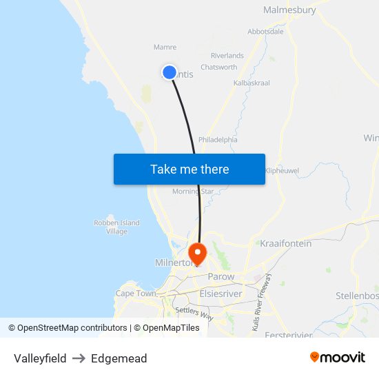 Valleyfield to Edgemead map