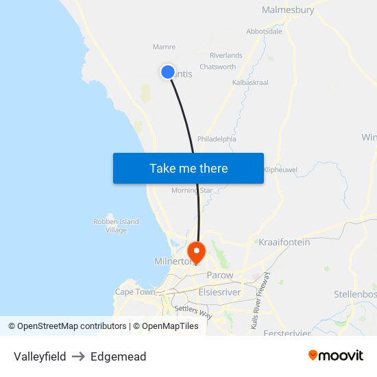 Valleyfield to Edgemead map