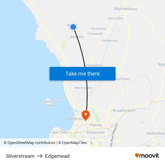 Silverstream to Edgemead map