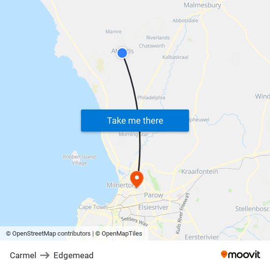 Carmel to Edgemead map