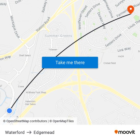 Waterford to Edgemead map