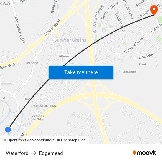 Waterford to Edgemead map