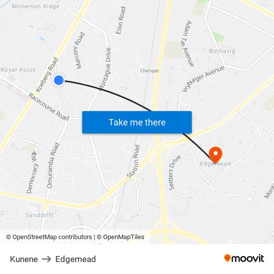 Kunene to Edgemead map