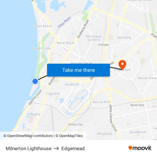 Milnerton Lighthouse to Edgemead map