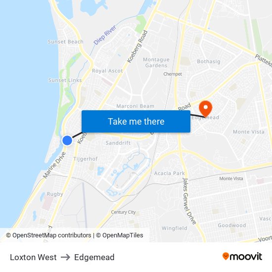 Loxton West to Edgemead map