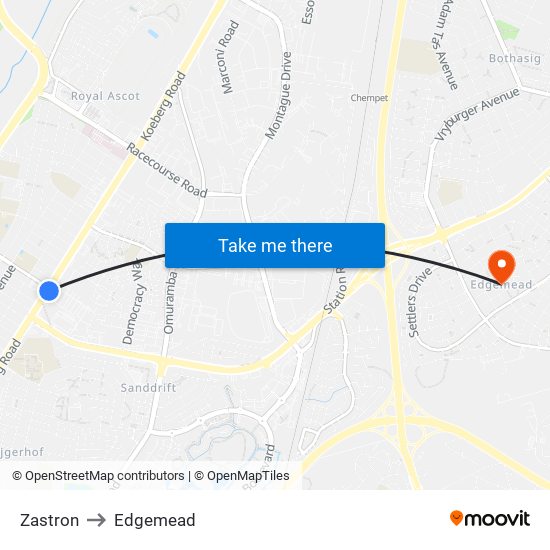 Zastron to Edgemead map