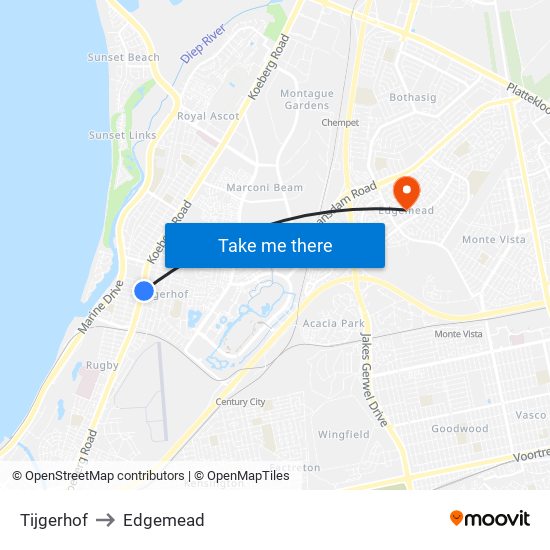 Tijgerhof to Edgemead map