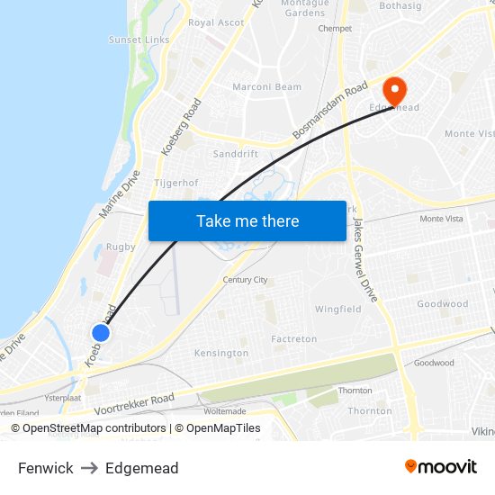 Fenwick to Edgemead map