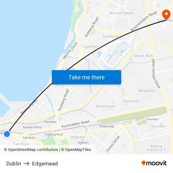 Dublin to Edgemead map