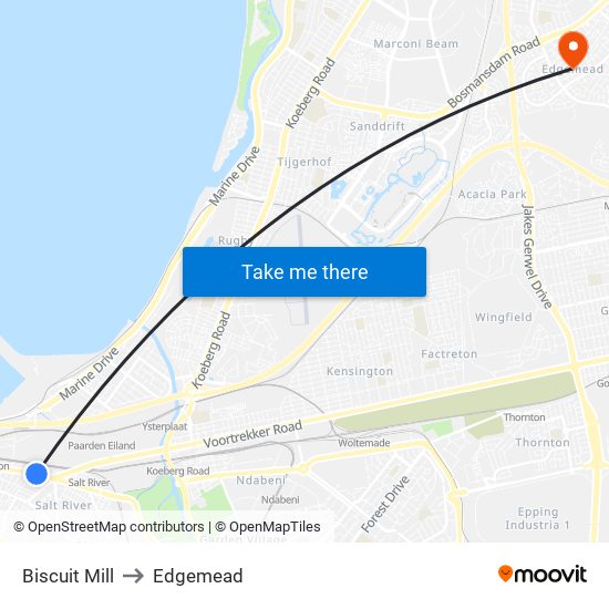Biscuit Mill to Edgemead map