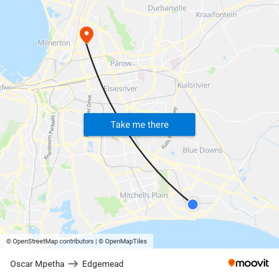 Oscar Mpetha to Edgemead map