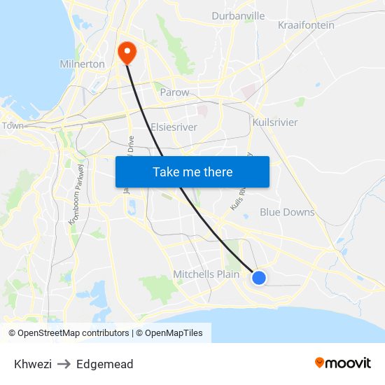 Khwezi to Edgemead map