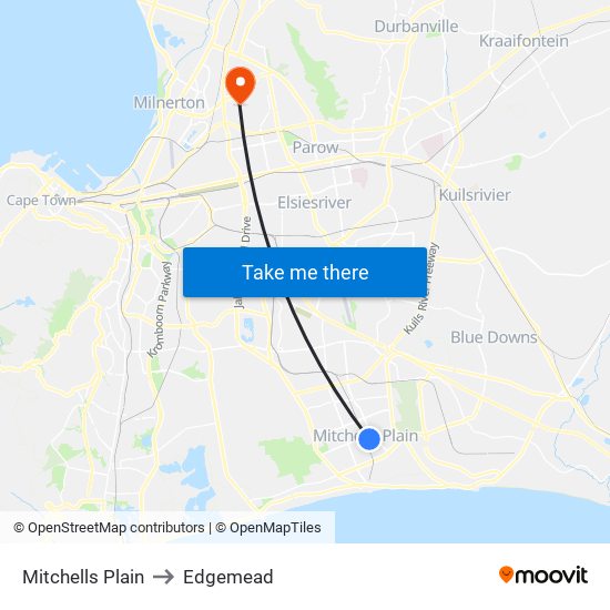 Mitchells Plain to Edgemead map