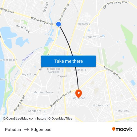 Potsdam to Edgemead map