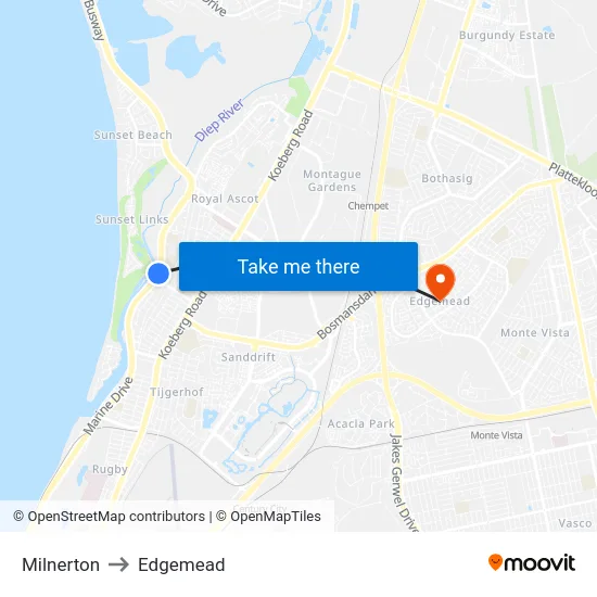 Milnerton to Edgemead map