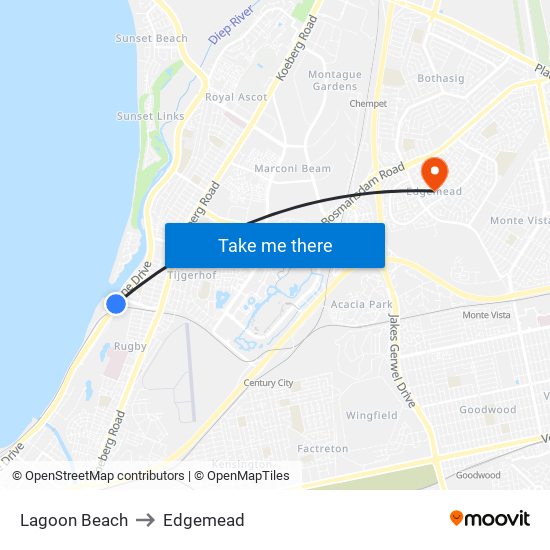 Lagoon Beach to Edgemead map