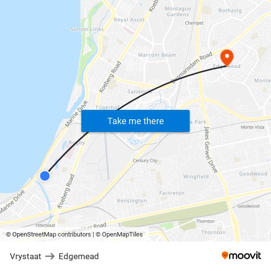 Vrystaat to Edgemead map