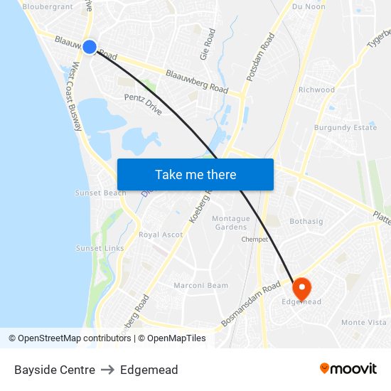 Bayside Centre to Edgemead map
