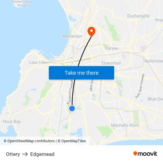 Ottery to Edgemead map