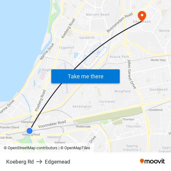 Koeberg Rd to Edgemead map