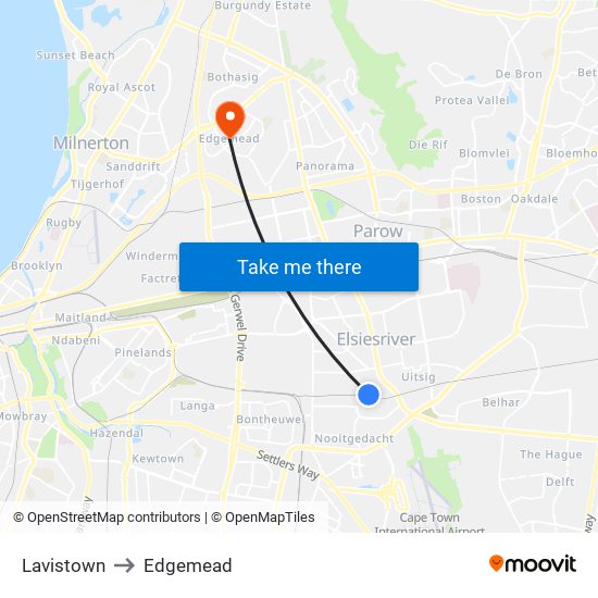 Lavistown to Edgemead map