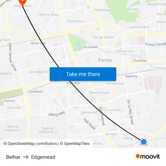 Belhar to Edgemead map