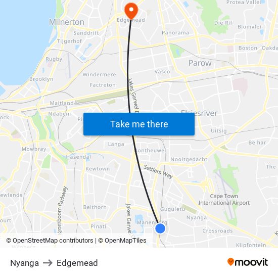 Nyanga to Edgemead map