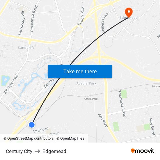 Century City to Edgemead map