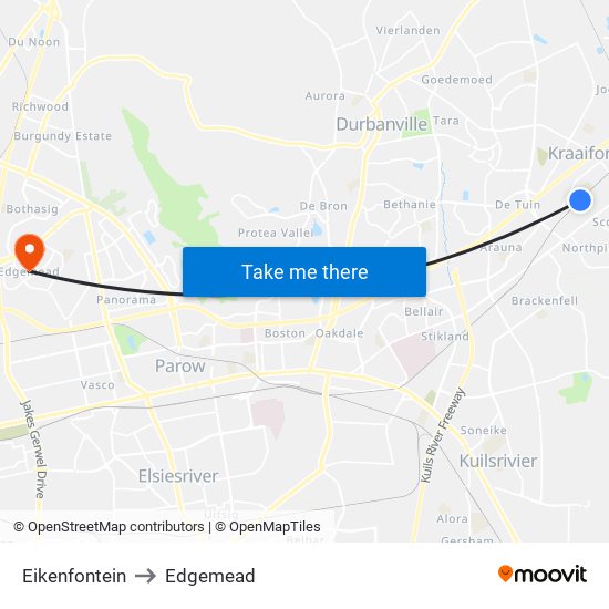 Eikenfontein to Edgemead map