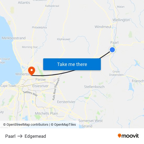 Paarl to Edgemead map