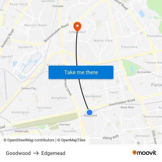 Goodwood to Edgemead map